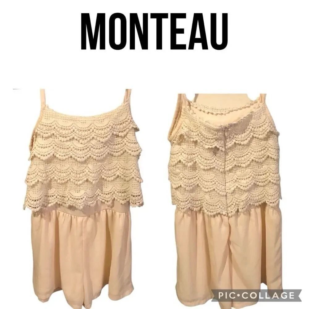 Monteau Champaign Lace Sleeveless Fully Lined Boho Romper Size Small
